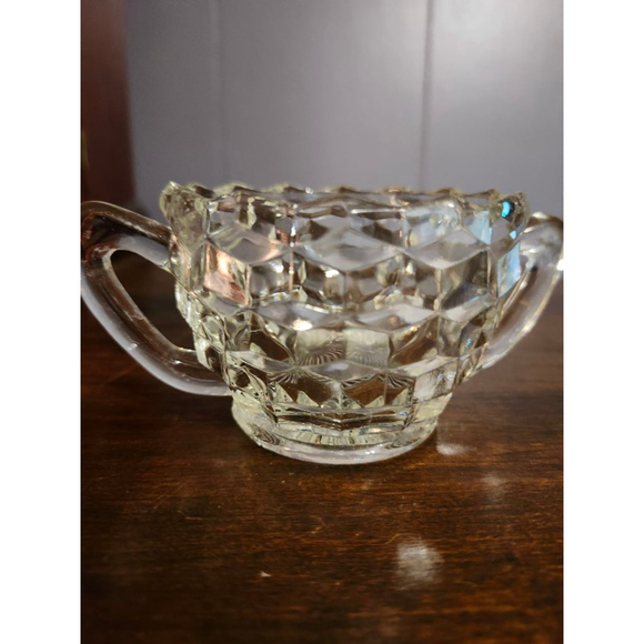 Vintage Jeannette Glass Cube Clear Depression Glass Creamer & Open Sugar Set - Picture 3 of 5